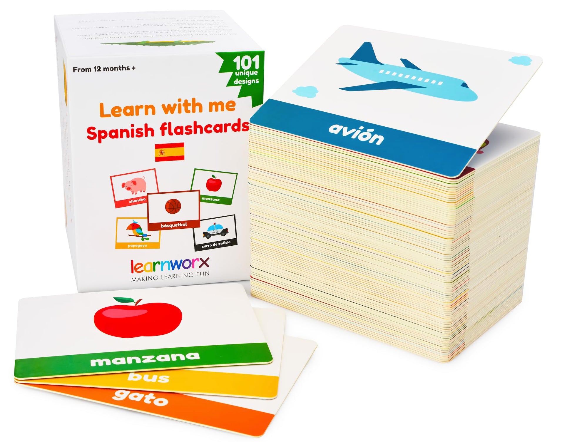 Spanish Flash Cards for Kids & Toddlers - 101 Cards - 202 Sides - Learn with Me - Objects, Numbers & Play Games - Great Value, Fun Learning