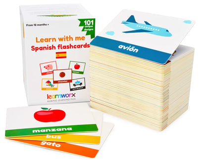 Spanish Flash Cards for Kids & Toddlers - 101 Cards - 202 Sides - Learn with Me - Objects, Numbers & Play Games - Great Value, Fun Learning