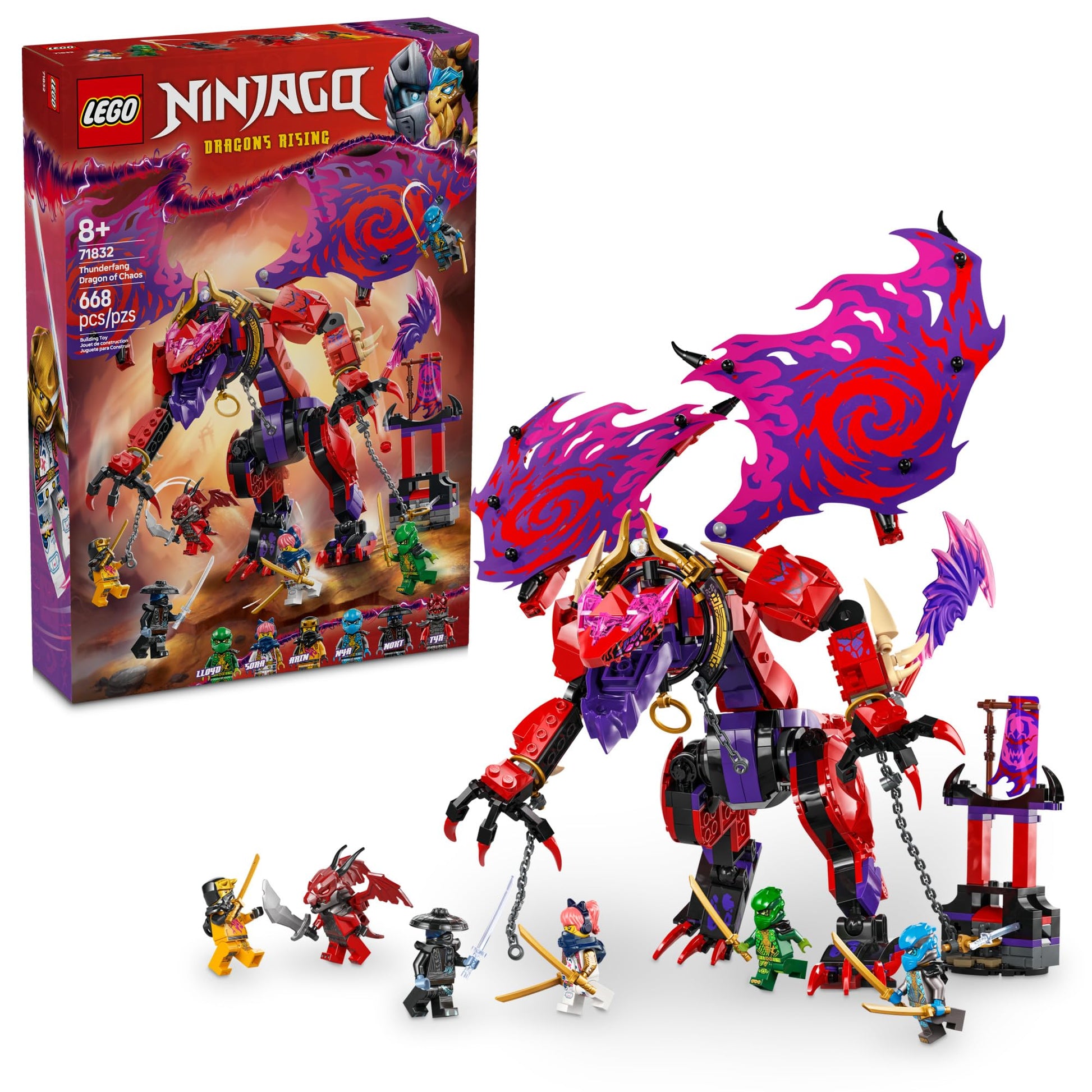 LEGO NINJAGO Thunderfang Dragon of Chaos Building Toy for Kids Ages 8+ - Dragon Rising Playset with 6 Minifigures and Poseable Figure - Birthday Gift