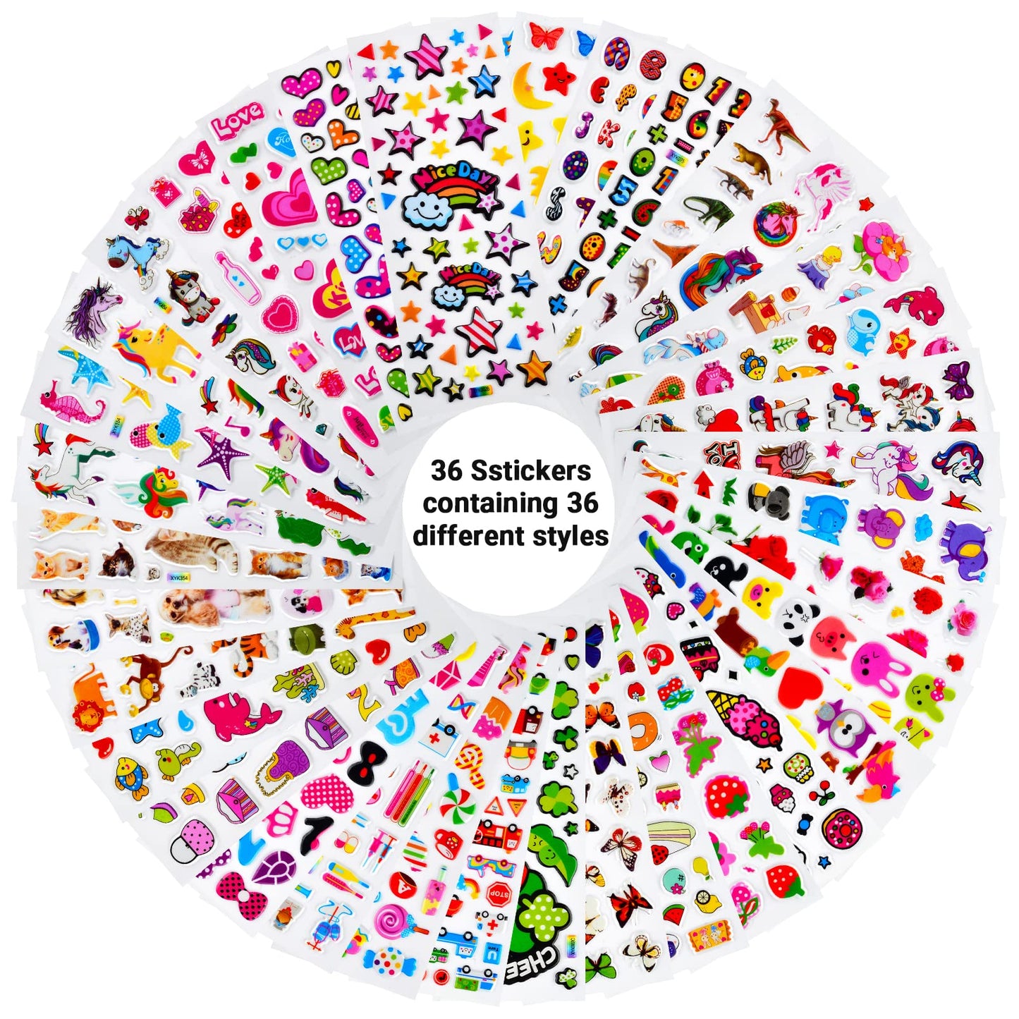 Habett 3D Stickers for Kids & Toddlers, 920+ 3D Puffy Stickers 36 Different Sheets Including Animals, Letters, Numbers, Dinosaurs, Cars and More