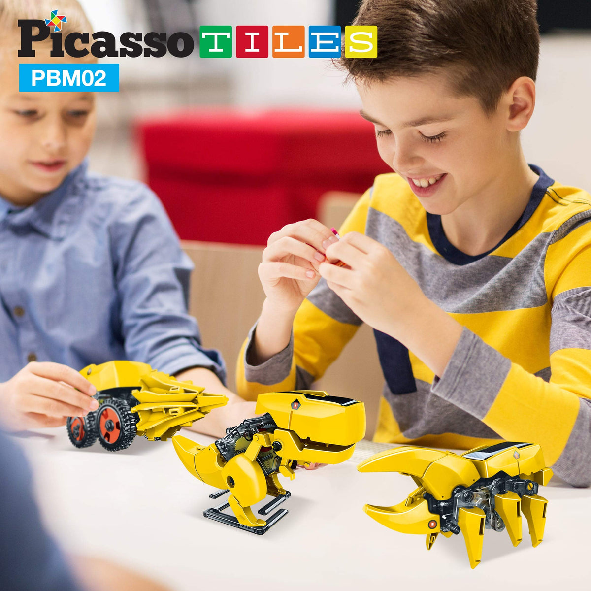 PicassoTiles Dinosaur Robot Solar Powered STEM Unique Transformation Renewable Sun Energy Educational Learning Engineering Building Toy 3-in-1 Science