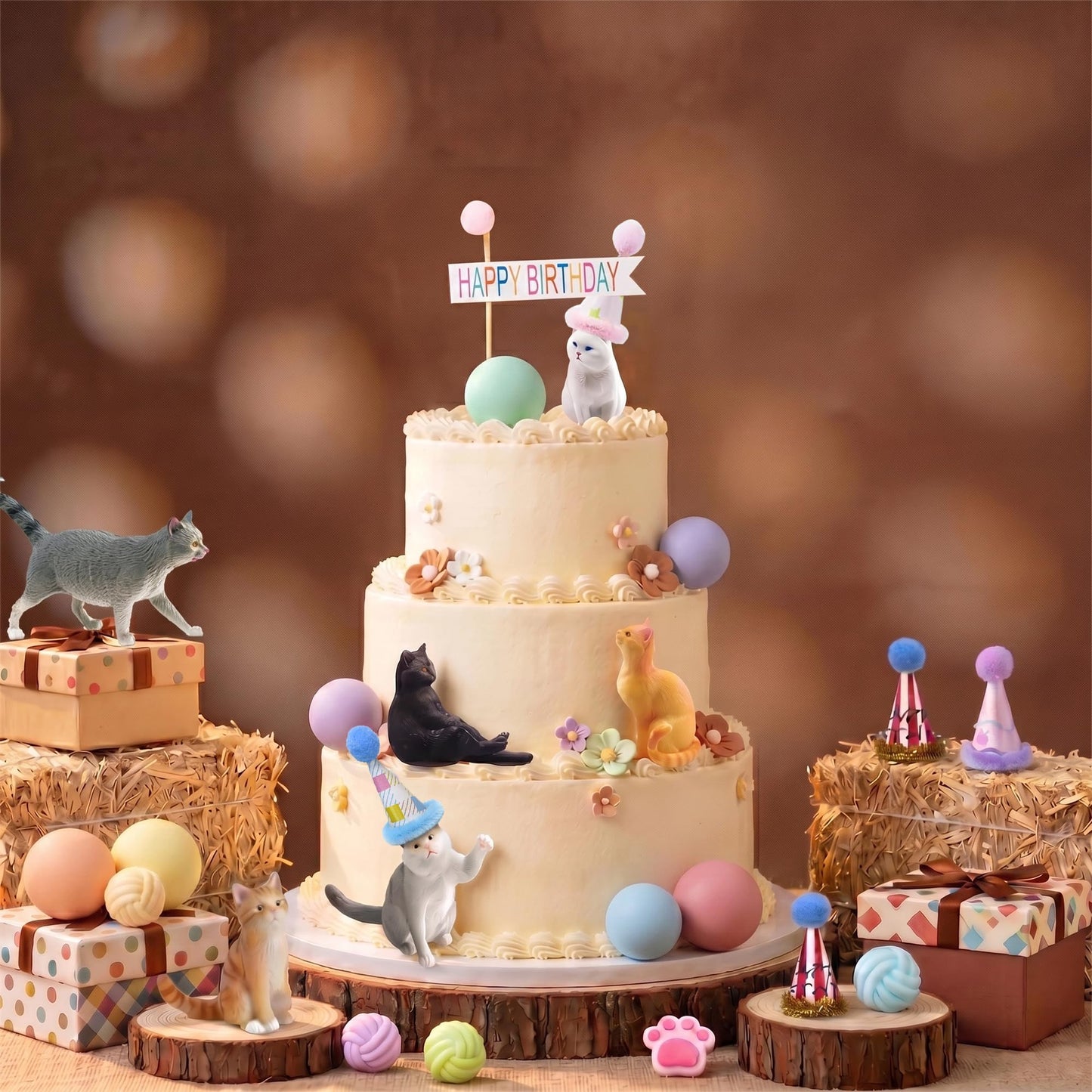 28Pcs Cat Cake Decorations, Cat Cake Toppers with Mini Hats, Animal Figure for Cat Themed Birthday Party, Pet Cake Supplies for Cat Lovers
