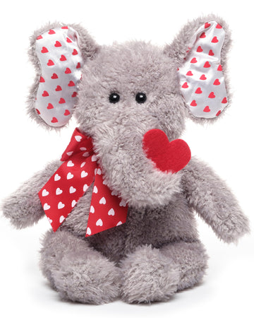 Bearington Hugh Loves You Elephant Stuffed Animal - 13" Cuddly Valentines Stuffed Animal with Soft Grey Fur and Heart Details - Adorable Elephant