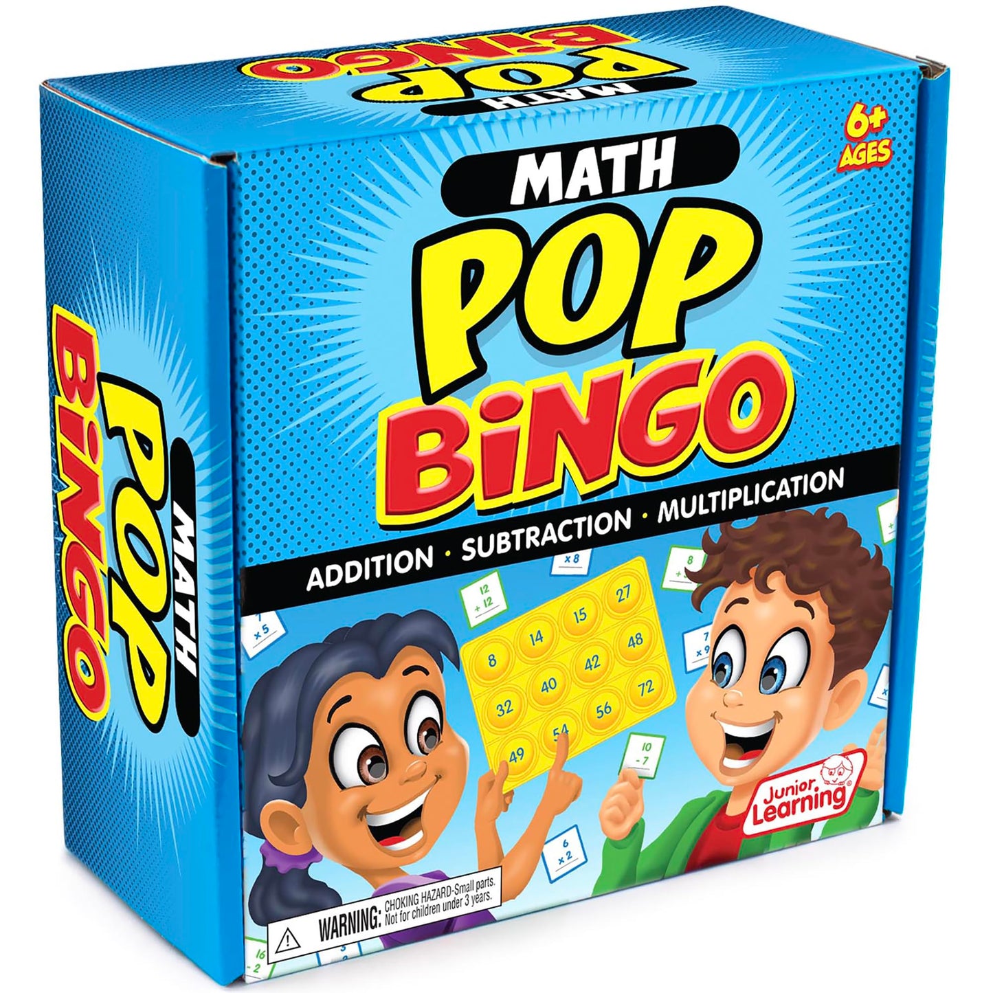 Junior Learning: Math Pop Bingo - Numbers Bubble Grid & Tile Game, Addition-Subtraction-Multiplication, Giant Problem-Solving Silicone Boards, Kids 6+
