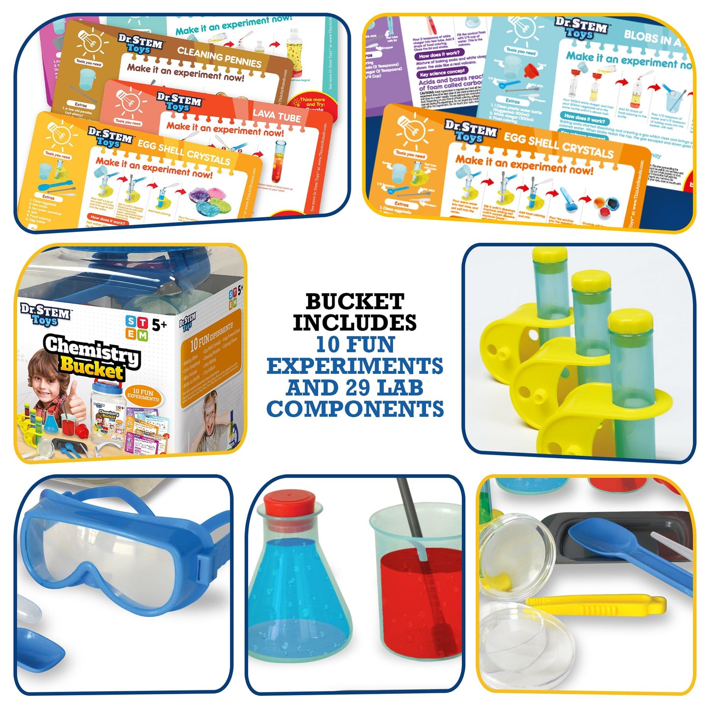 Dr. STEM Toys - Kids First Chemistry Set Science Kit | 29 Lab Elements Includes 10 Easy Experiments | Safe and Non-Toxic Ideas for Kids | Stem