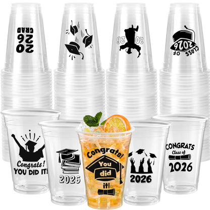 JOYIN 24 Pcs 16OZ Graduation Plastic Party Cups, Black Class of 2026 Decorations, Personalized Graduation Cups for College High School Grad Party
