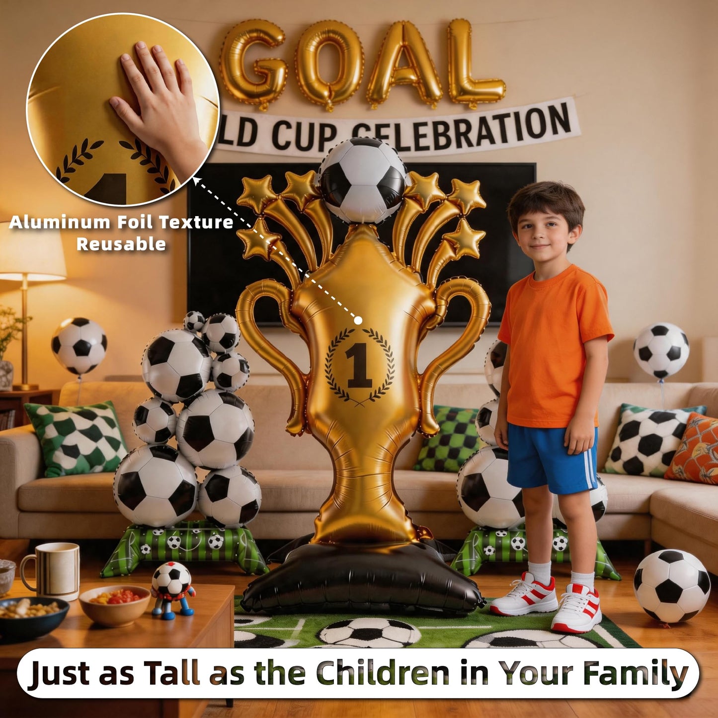 Soccer Ball Balloons & Trophy Set - 59 Inch Large Foil Balloons Balls and Trophies, Soccer Party Decorations for World Cup Soccer Events, 2026