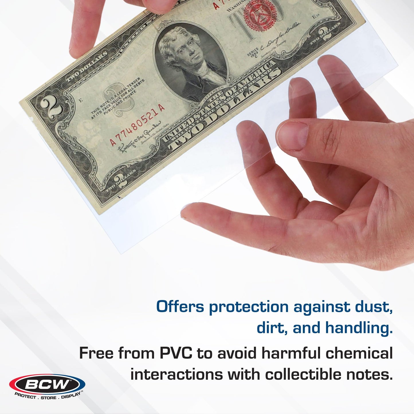 BCW Regular Bill Currency Sleeves - 200 Pack | Thin, Low-Bulk, Acid-Free Polypropylene Sleeves for US Paper Currency | Clear Protective Sleeves for