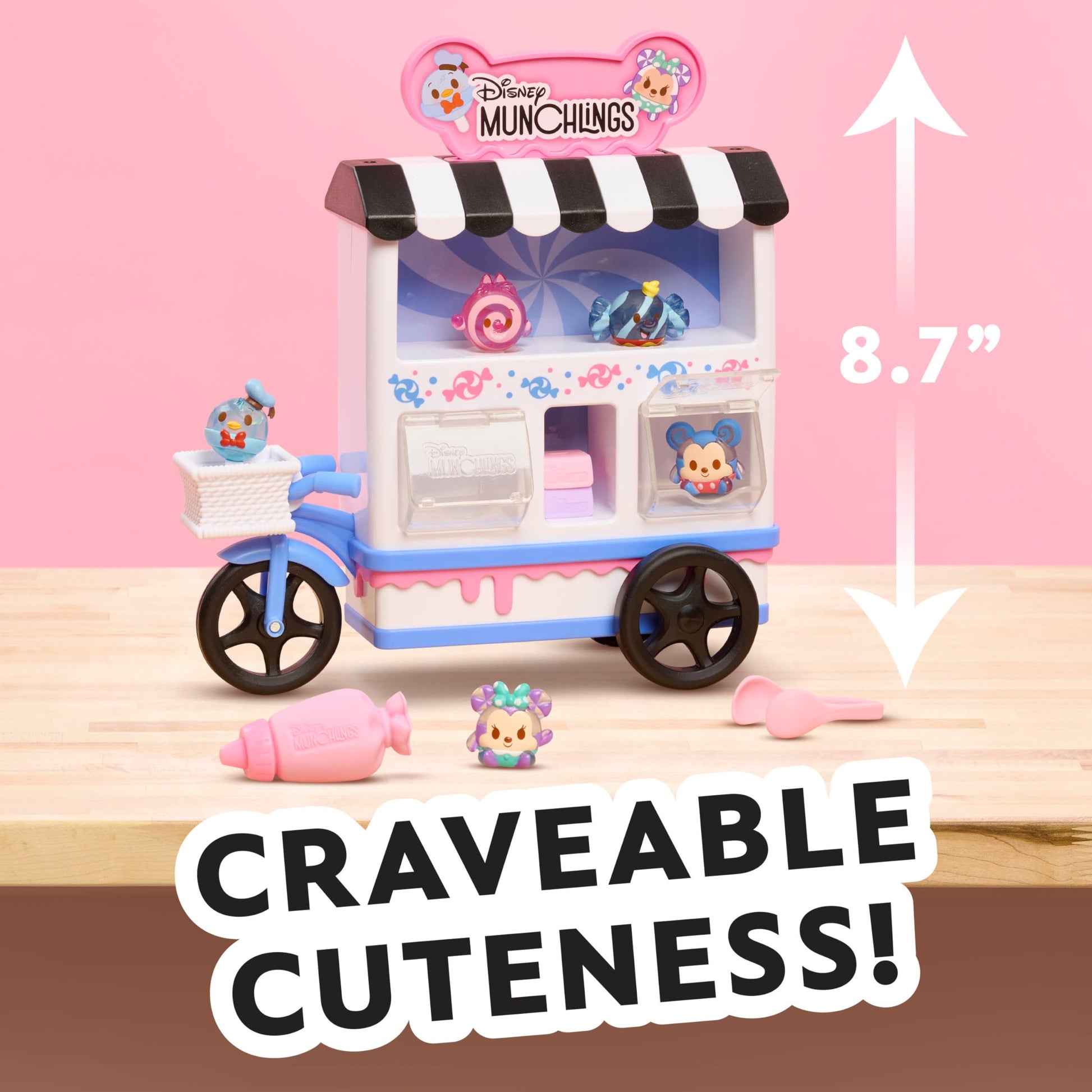 Disney Munchlings Candy Cart Playset with Lights, 13-Pieces, Color Change and Scented Figures, Kids Toys for Ages 3 Up by Just Play