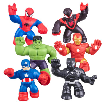 Heroes of Goo Jit Zu Marvel Mega Mini 6 Pack - Superhero Toys, Squishy, Stretchy, Gooey Mini Heroes - Ironman, Spider-Man, Captain America, Miles