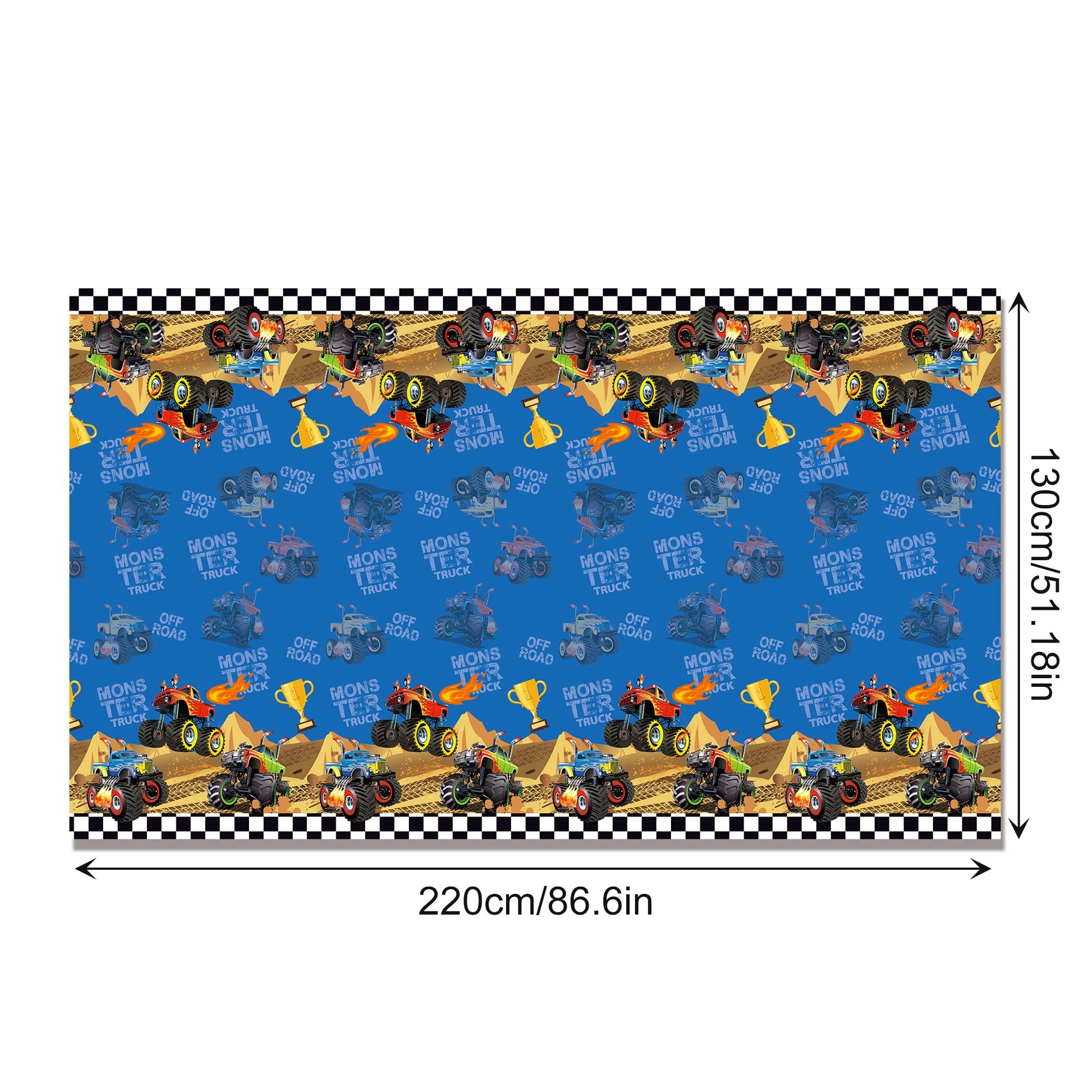 Partystadl 2 Pcs Monster Truck Party Tablecloth, Disposable Plastic Blue Rectangular Table Cloth Race Car Table Cover for Kids Monster Truck Themed