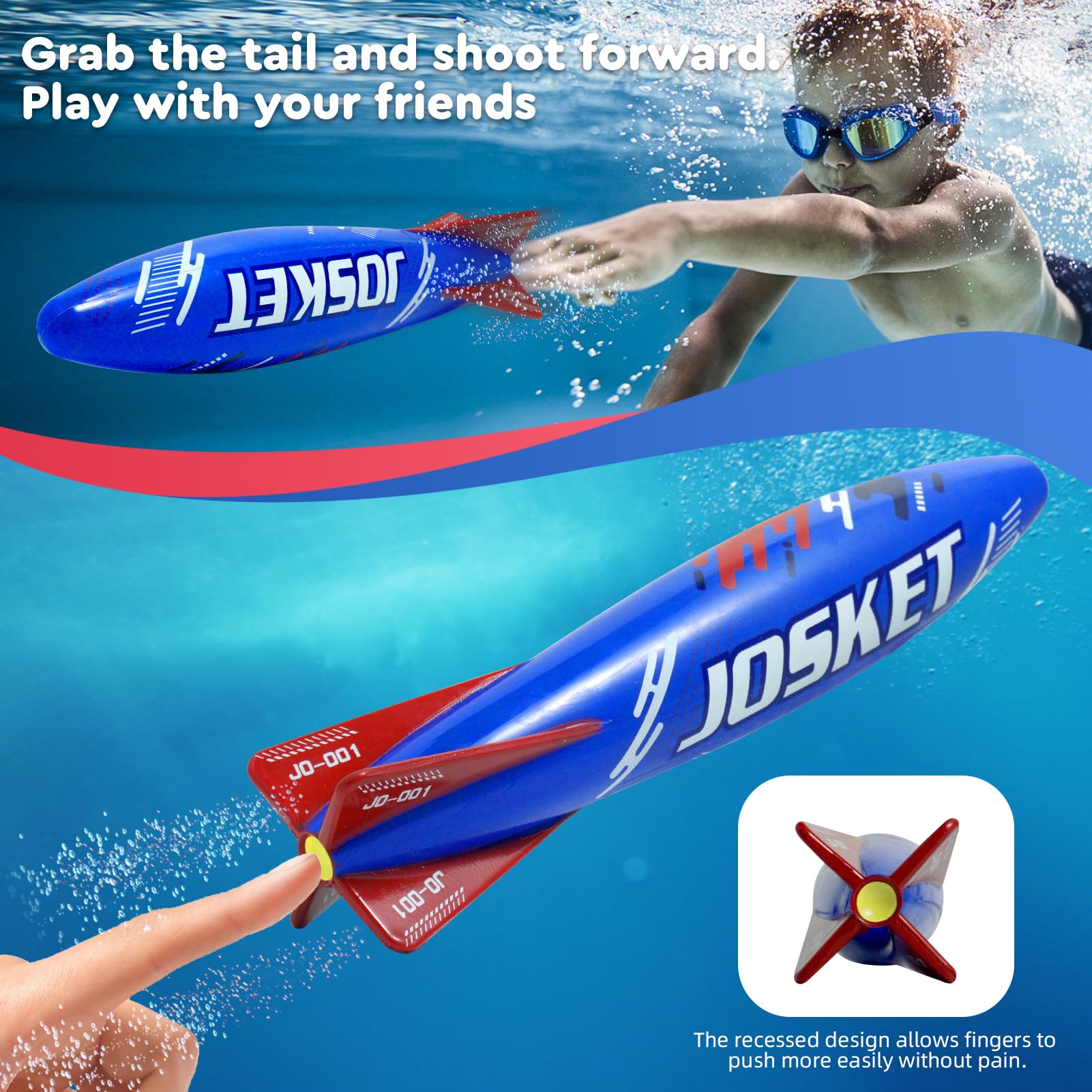 JOSKET 10" Underwater Diving Toys Pool Torpedo Toys Swimming Throwing Torpedo Bandits Water Rockets Training Dive Toys