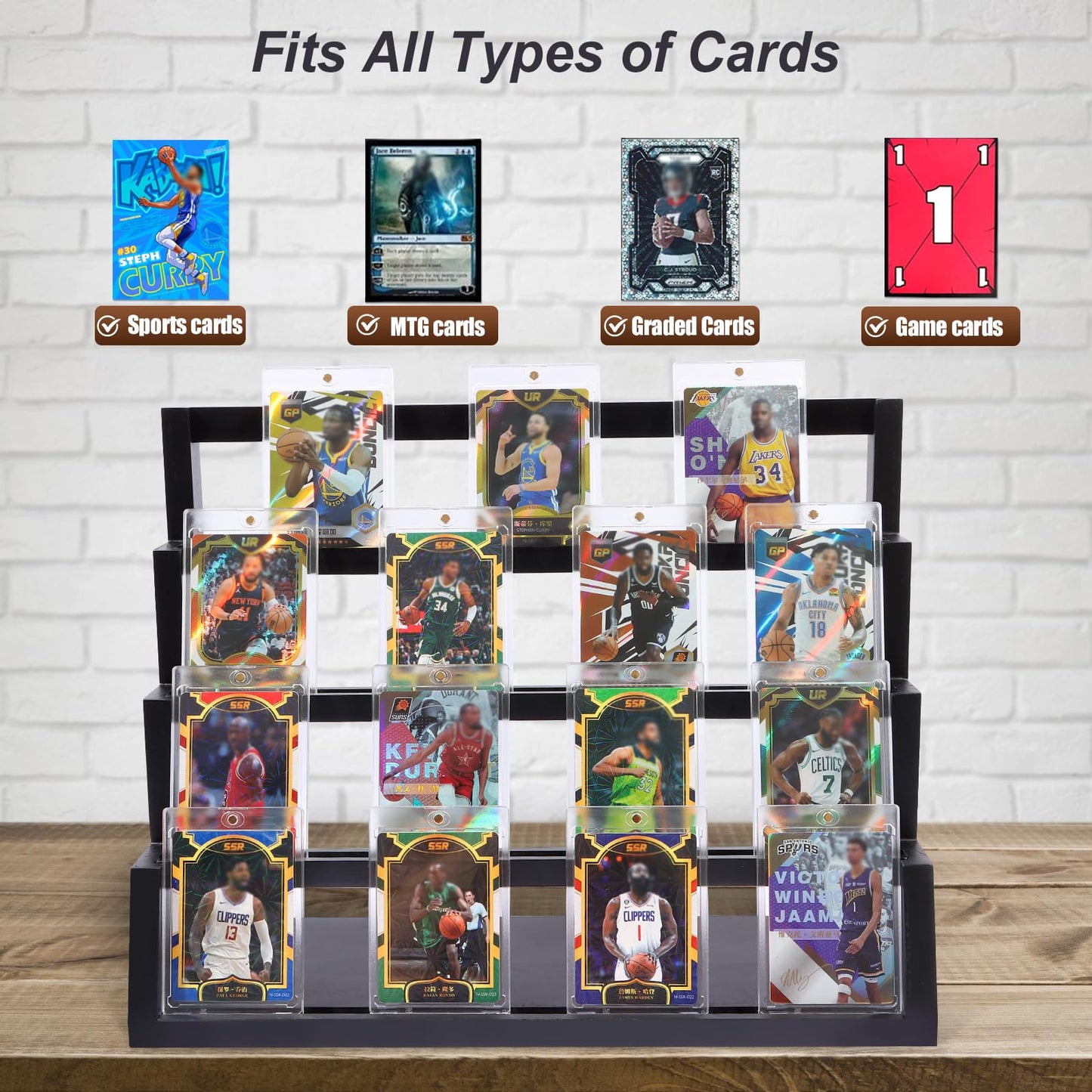 MCAEFER ZHCY 4-Tier Graded Trading Baseball Football Sports Card Display Case,Wooden Card Display Stand,Exquisite Trading Card Display for Card Game
