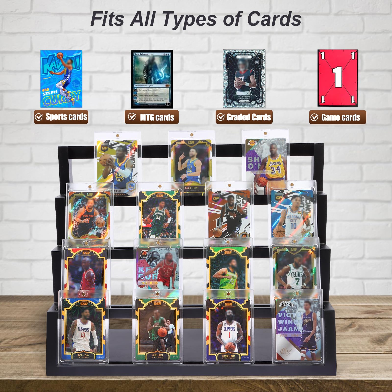 MCAEFER ZHCY 4-Tier Graded Trading Baseball Football Sports Card Display Case,Wooden Card Display Stand,Exquisite Trading Card Display for Card Game