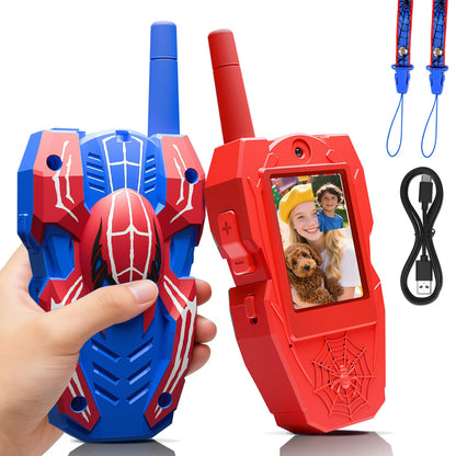 FUTESI Video Walkie Talkies for Kids 2 Pack, Rechargeable Kids Walkie Talkies Ages 3-8 with HD Camera, Long Range Outdoor Toys for Boys Girls, Spider
