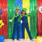 Super Bros Birthday Party Decoration, Including 2Pack Red Green Blue Yellow Foil Fringe Curtains, 1pc Mario Themed Birthday Banner & 22pcs Balloons