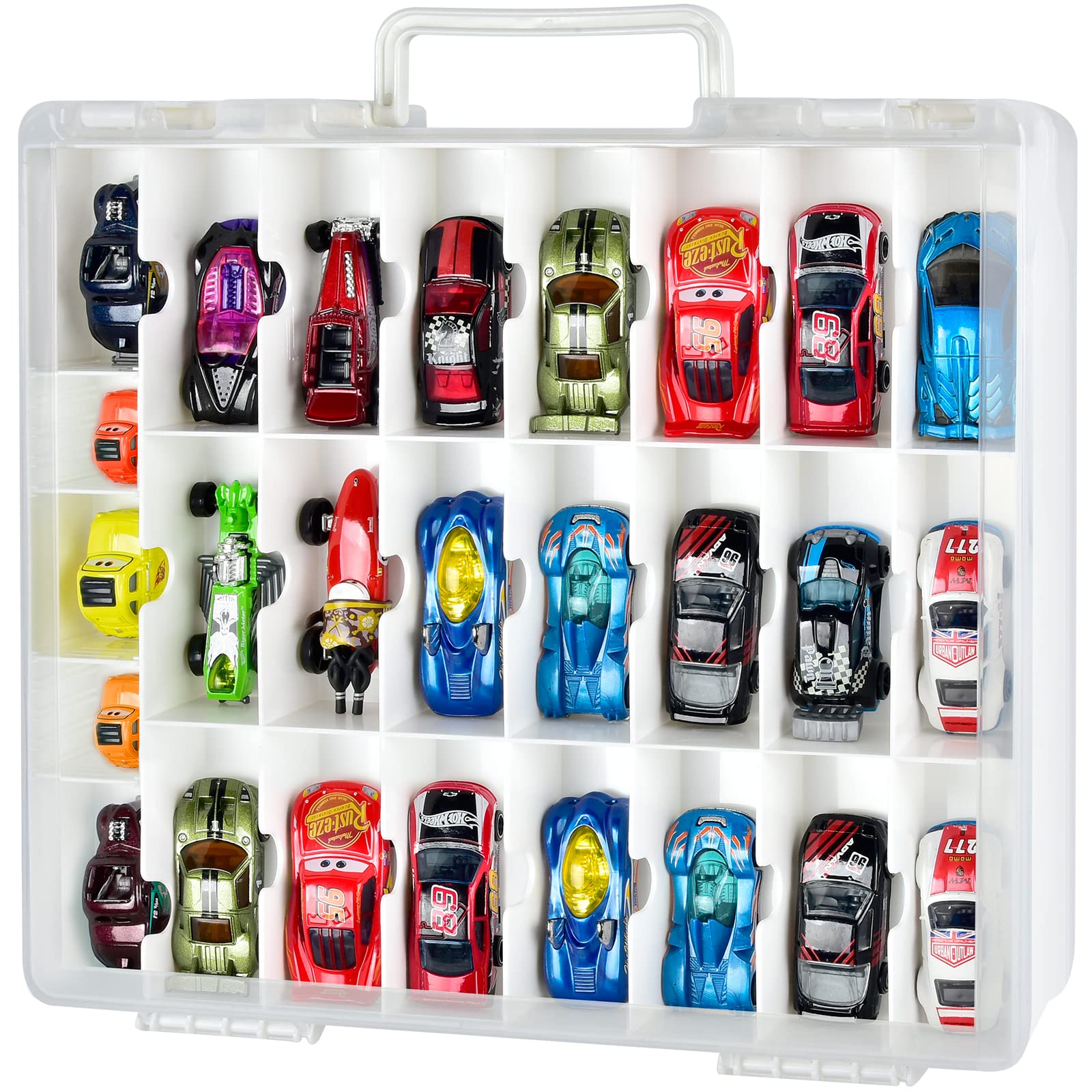 FULLCASE Toys Organizer Storage Compatible with Hot Wheels Car, Container for Matchbox Cars, Mini Toy, Small Dolls, Double Sided Carrying Box