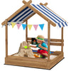 Outsunny Wooden Sandbox with Canopy for 3-7 Years Old 49"x46"x57.5" Brown