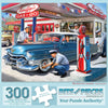 Bits and Pieces 300 Piece Puzzles for Adults 300 Large Pieces 15" x 19" Jigsaw Puzzles, Classic Cars Gas Station 1950s, Random Die Cut, No 2 Pieces