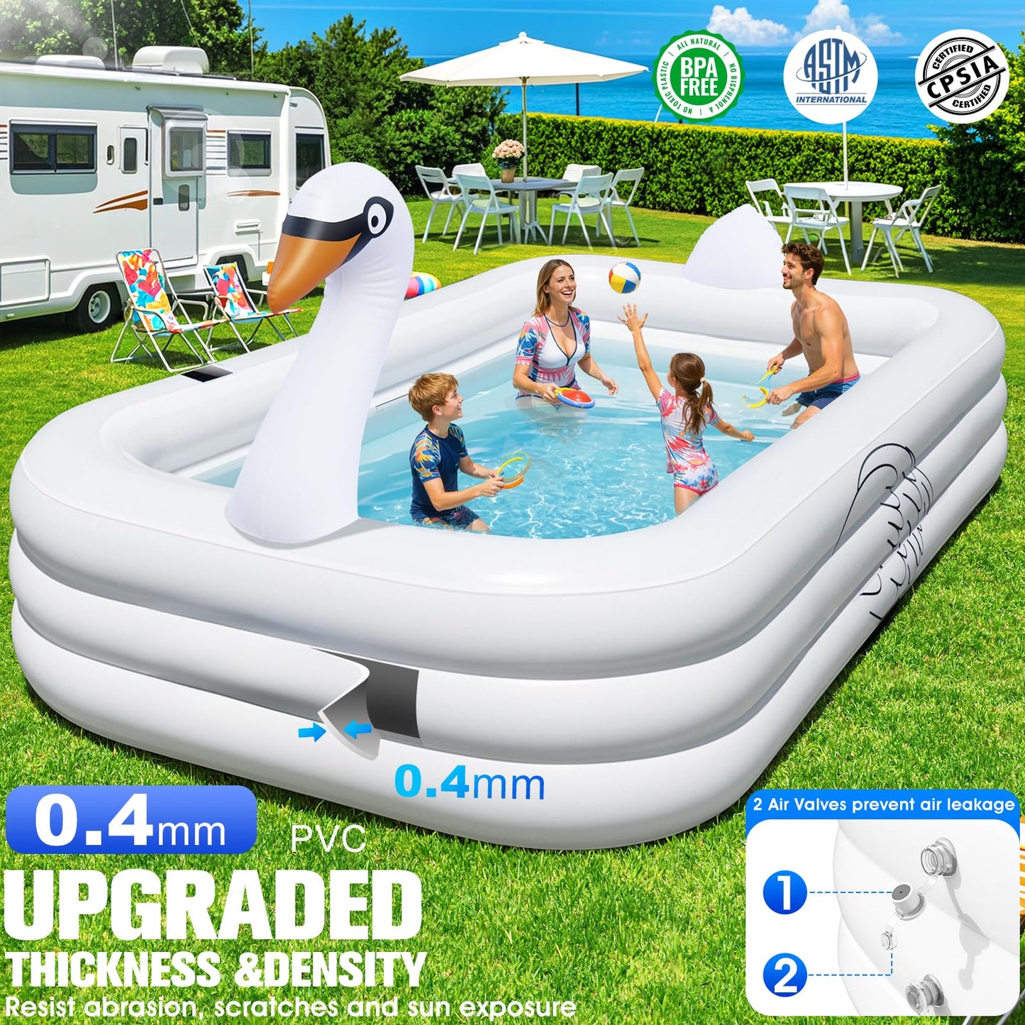 Blow Up Pools For Adults, Solar Swan Inflatable Pool With Lights, Inflatable Swimming Pool For Adults, Large Blow Up Pool For Kids Pool For Backyard
