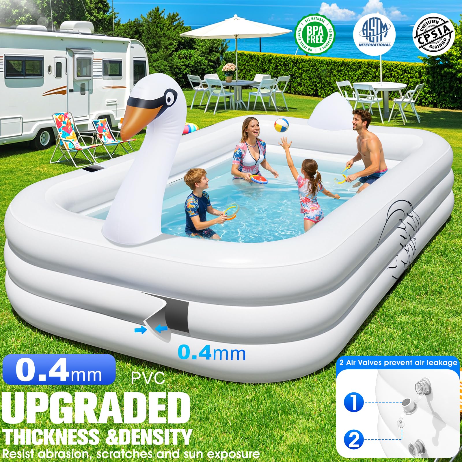 Blow Up Pools For Adults, Solar Swan Inflatable Pool With Lights, Inflatable Swimming Pool For Adults, Large Blow Up Pool For Kids Pool For Backyard