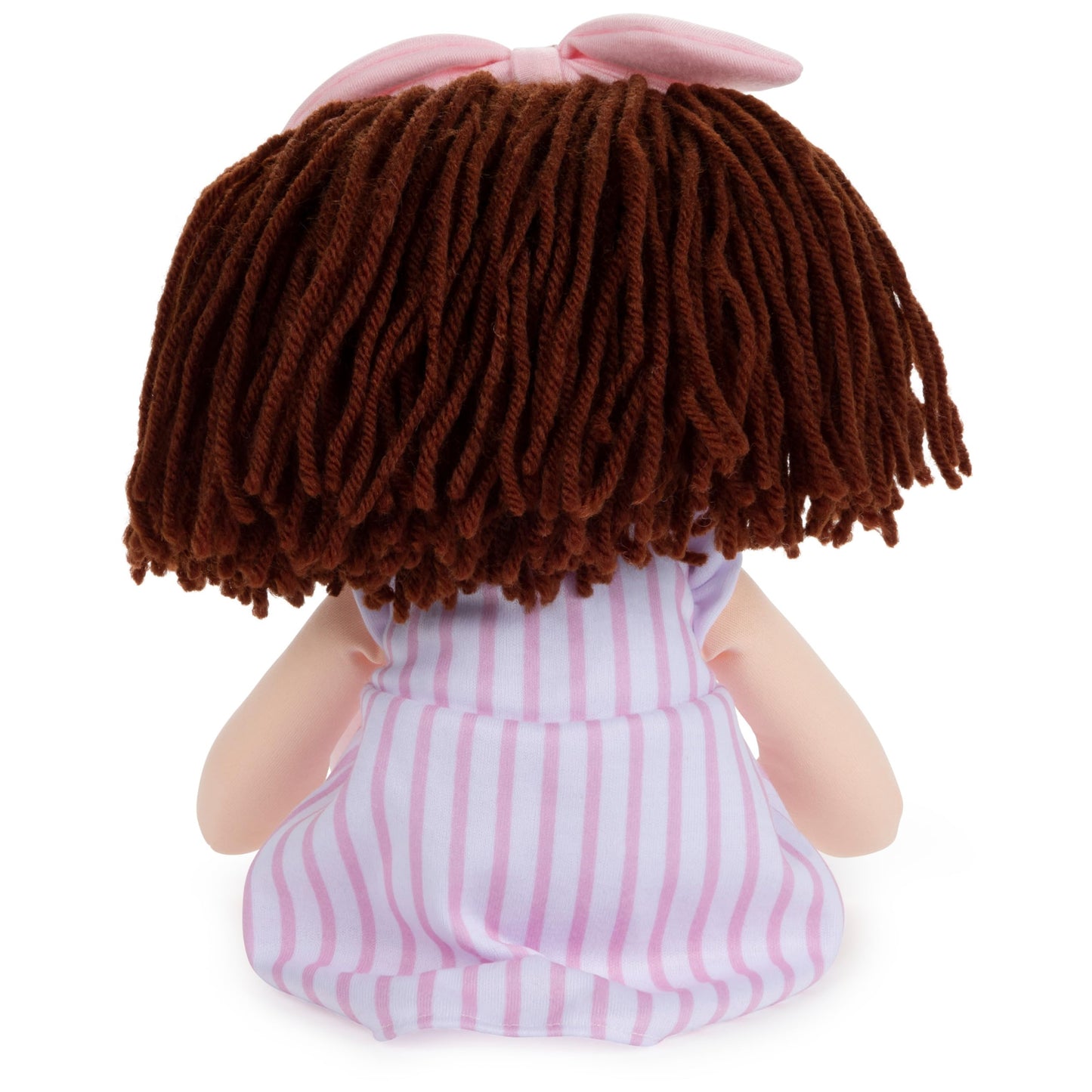 GUND Baby Toddler Doll Plush Brunette, Pink Striped Dress, 8"