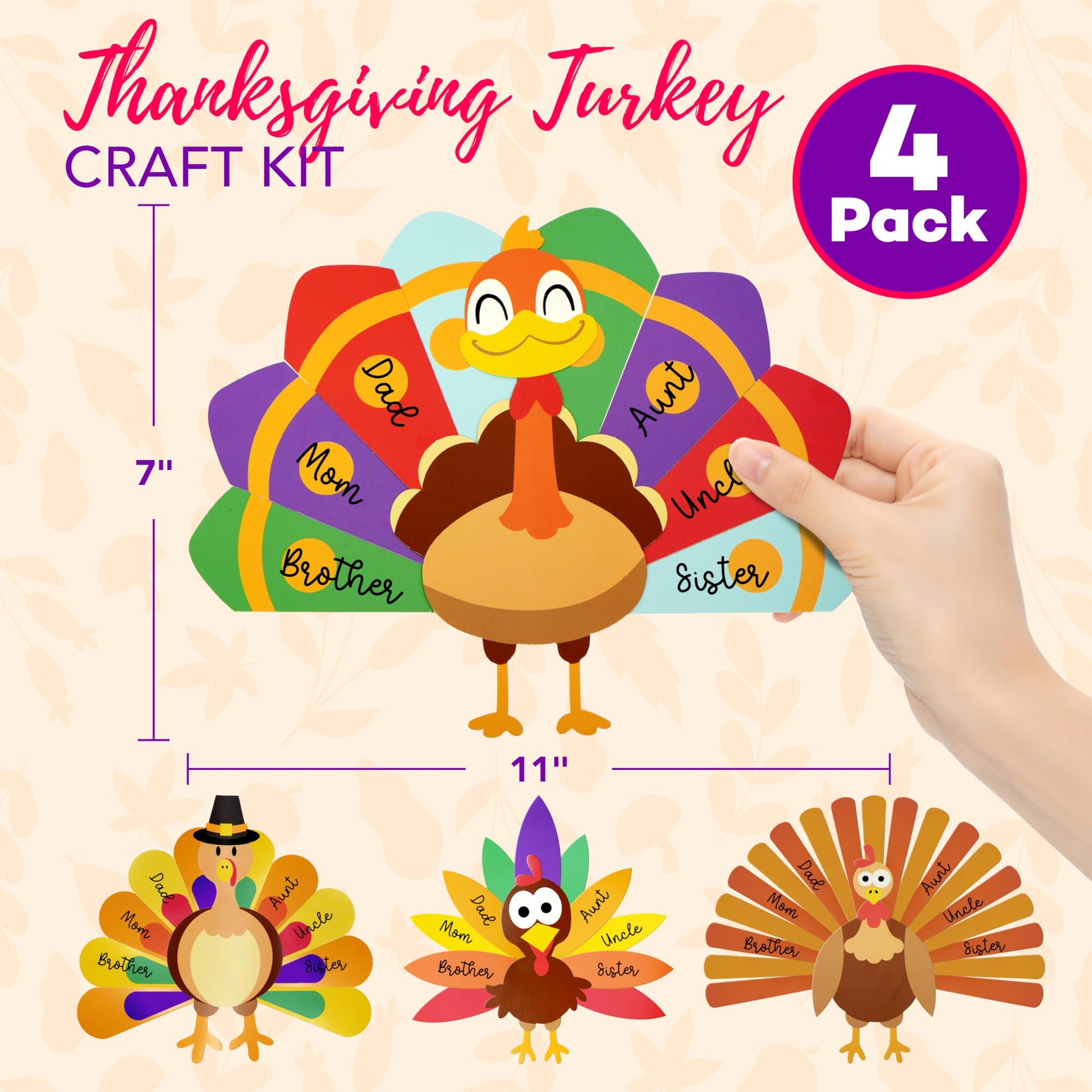 4E's Novelty Turkey Craft Kit, 4 Pcs Thanksgiving Crafts Kits for Kids, Thankful Turkey Activity Turkeys Arts and Crafts Friends Giving Kids Craft