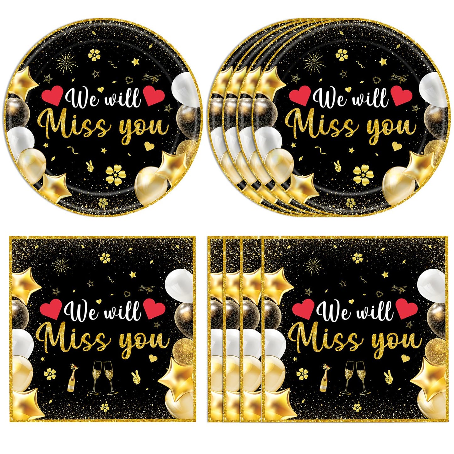 Mainivo 40Pcs We Will Miss You Decorations Farewell Party Disposable Tableware Paper Plates and Napkins Kit Going Away, Retirement, Coworkers Leaving