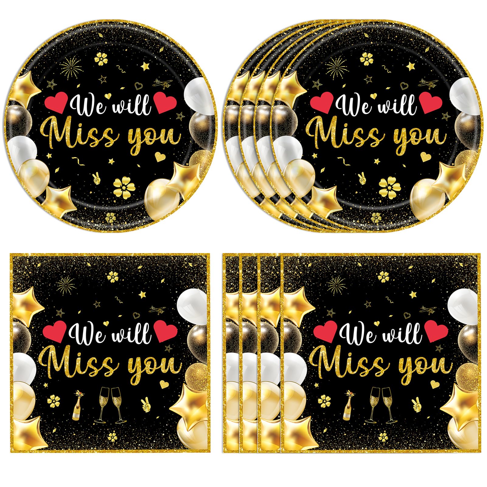 Mainivo 40Pcs We Will Miss You Decorations Farewell Party Disposable Tableware Paper Plates and Napkins Kit Going Away, Retirement, Coworkers Leaving