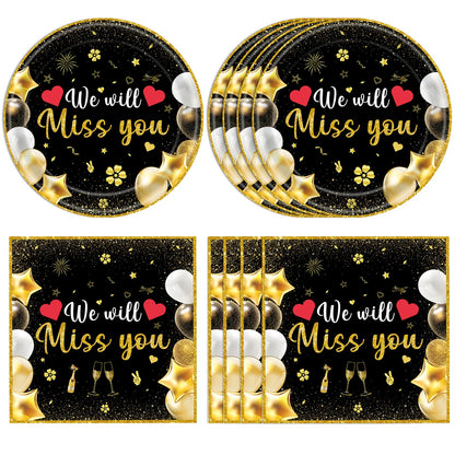 Mainivo 40Pcs We Will Miss You Decorations Farewell Party Disposable Tableware Paper Plates and Napkins Kit Going Away, Retirement, Coworkers Leaving