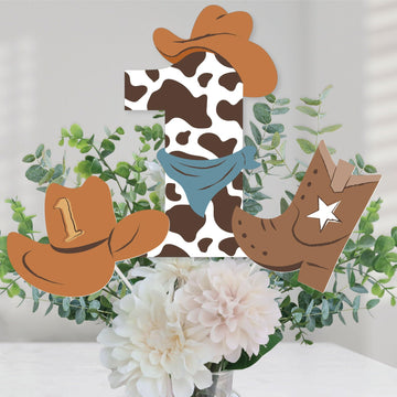 Big Dot of Happiness My First Rodeo - Little Cowboy 1st Birthday Party Centerpiece Sticks - Table Toppers - Set of 15