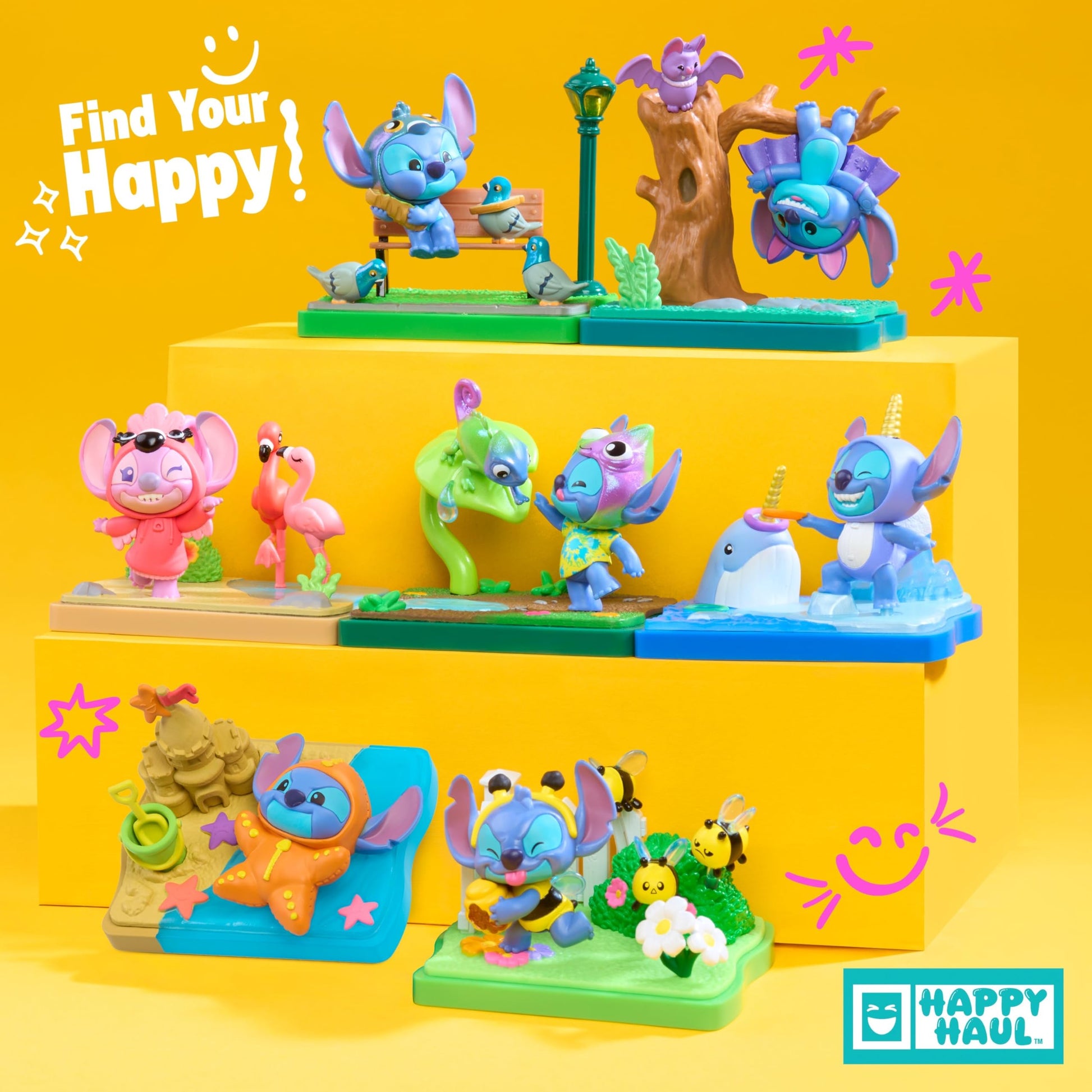 HAPPY HAUL Disney Stitch Goes Wild Scene Setters, Surprise Collectible Toy Figure in Blind Box with Scenic Base and Accessories, 3 Inches Tall