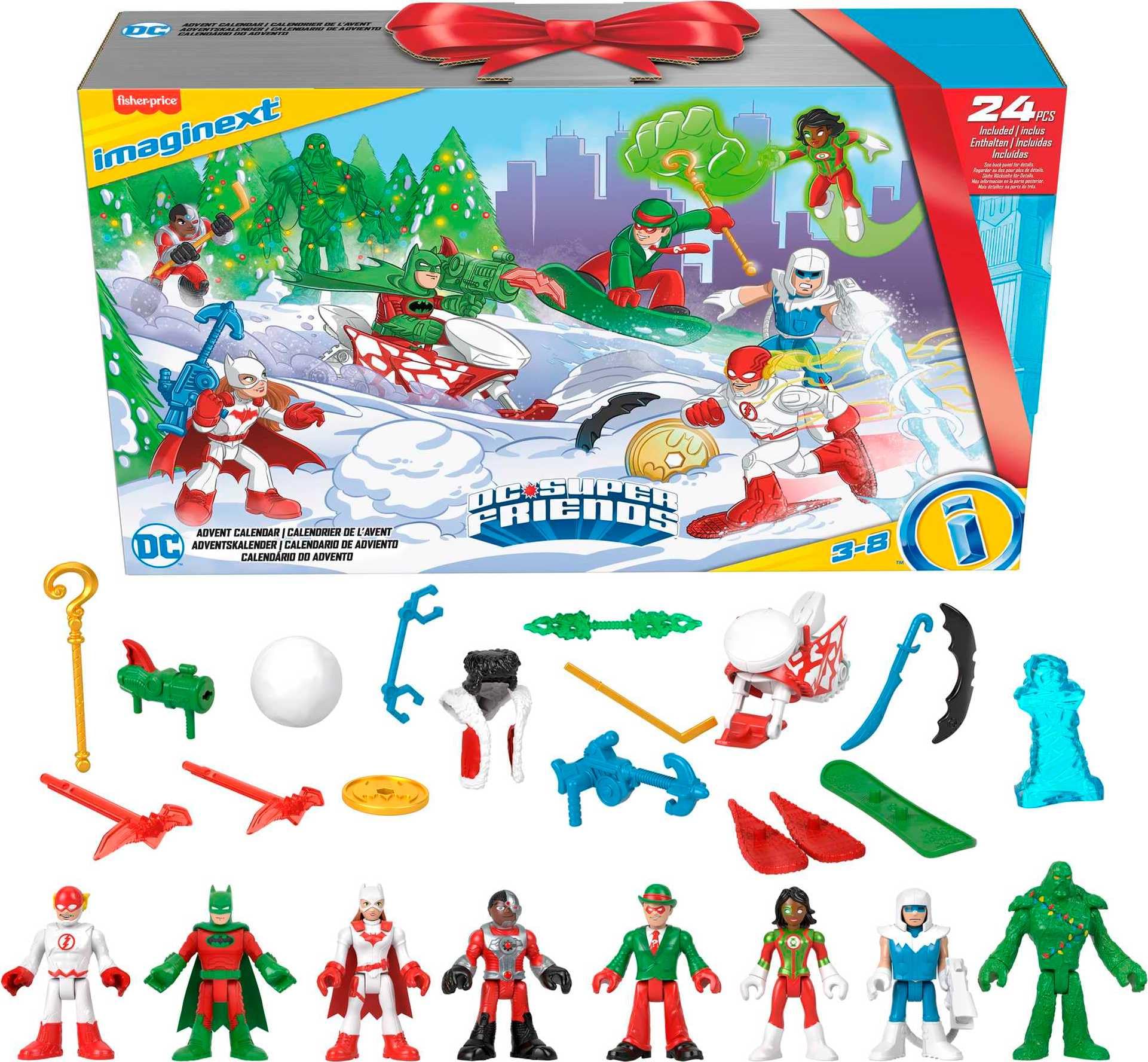 Fisher-Price Imaginext DC Super Friends Advent Calendar, Christmas Toy with 24 Figures & Accessories for Preschool Kids Ages 3+ Years