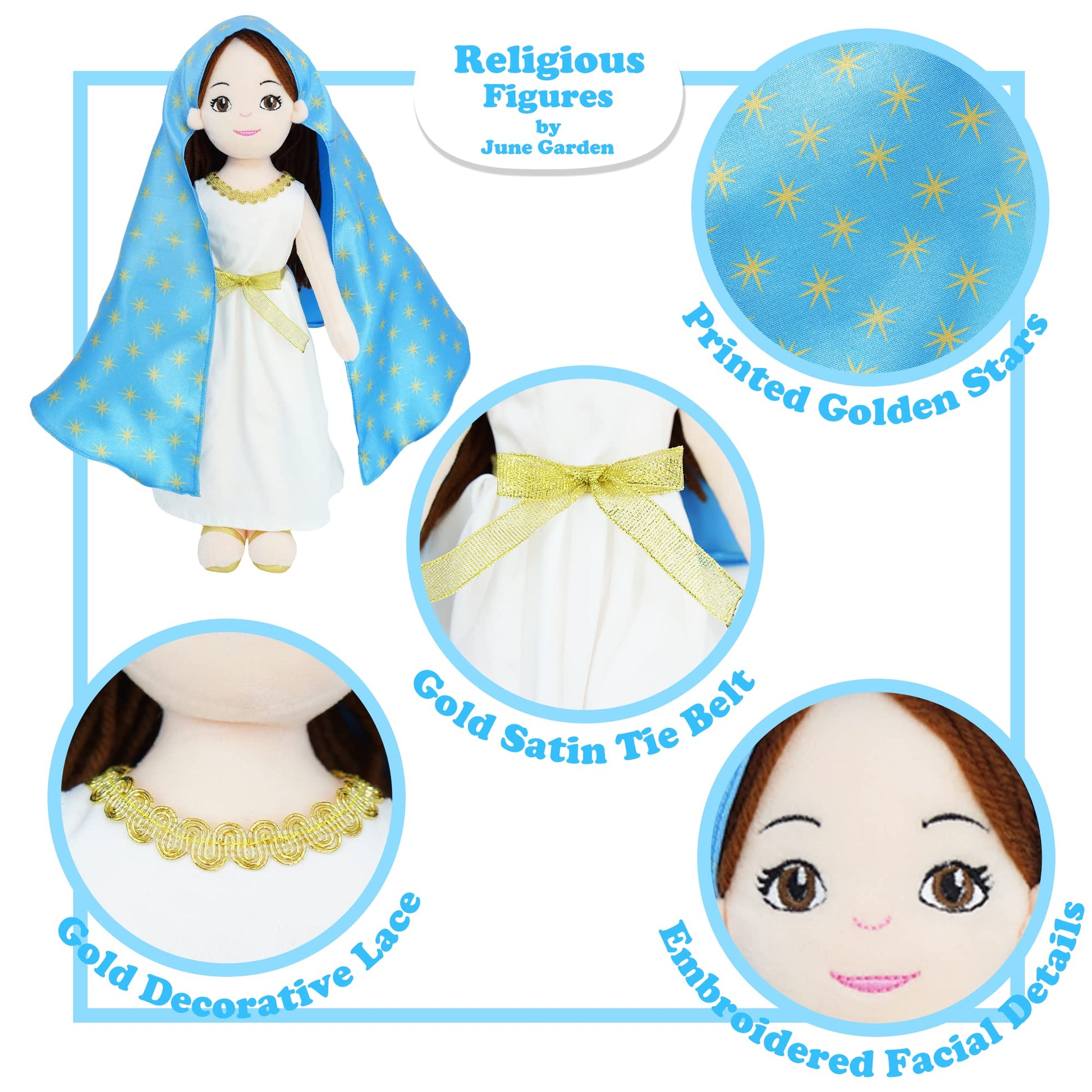 June Garden 14" Plush Religious Figure - Lady of Guadalupe Catholic Blessed Virgin Mary - Virgen de Guadalupe