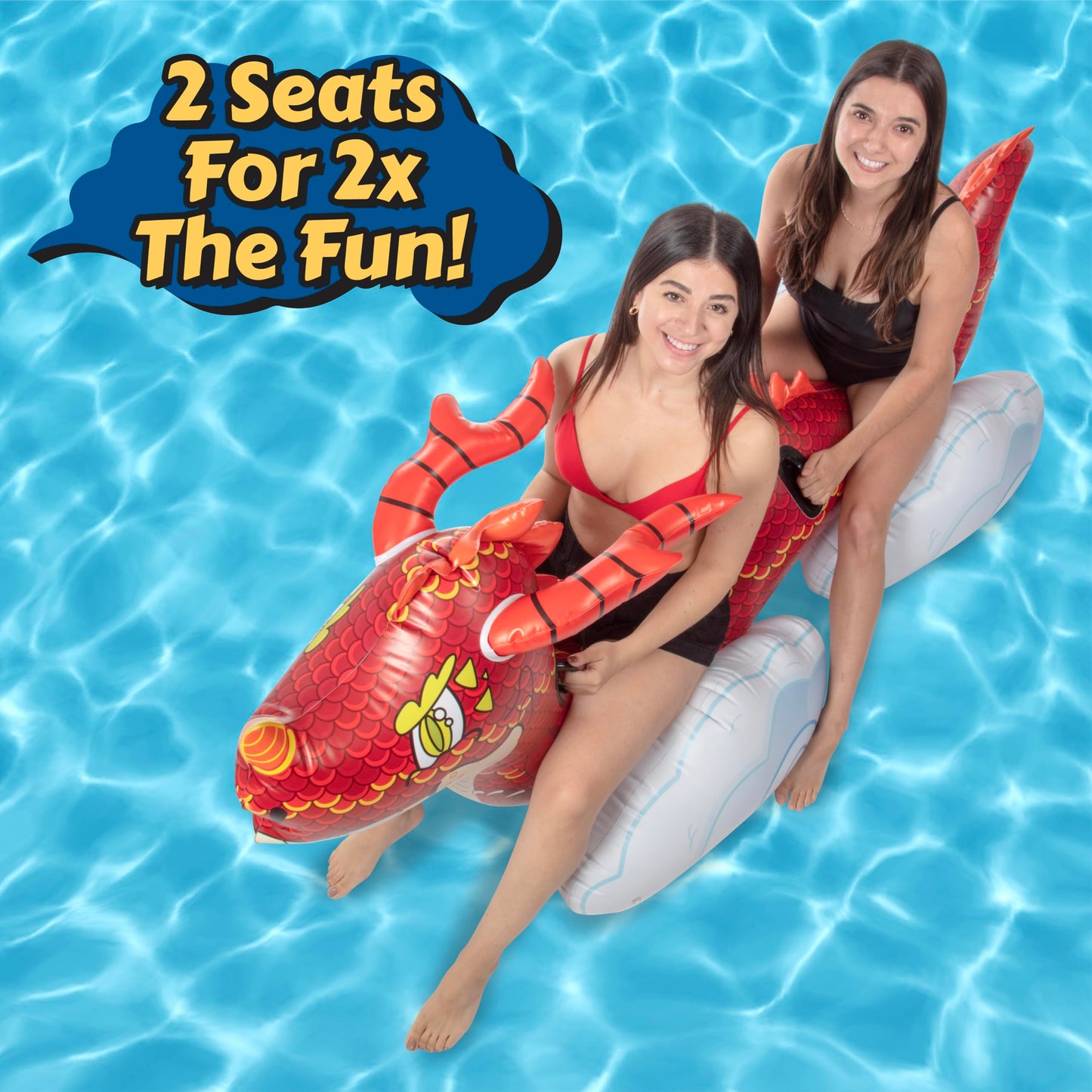 Giant Dragon Pool Float- 2 Person Inflatable Rider Over 7 FT Long