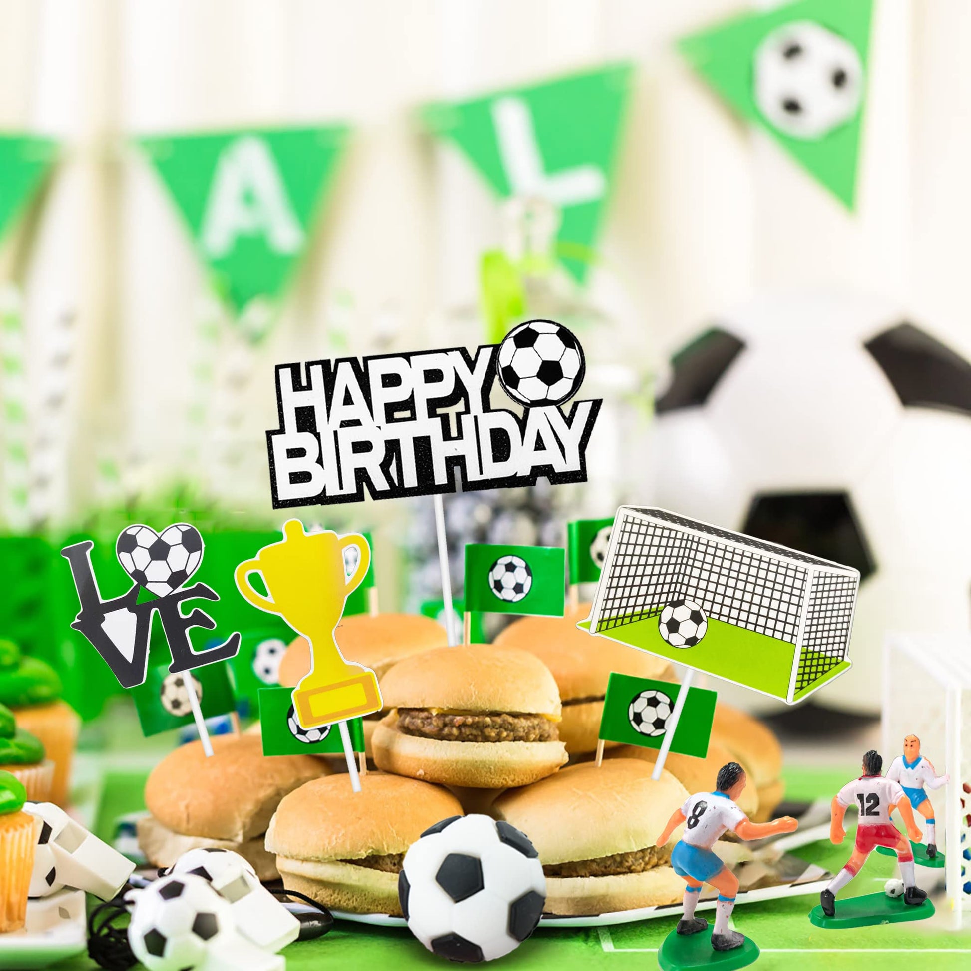 19 PCS Soccer Cake Topper Decorations - Soccer Ball Player Theme Cake Toppers For Football Party Men Boy Kid Birthday Party Supplies
