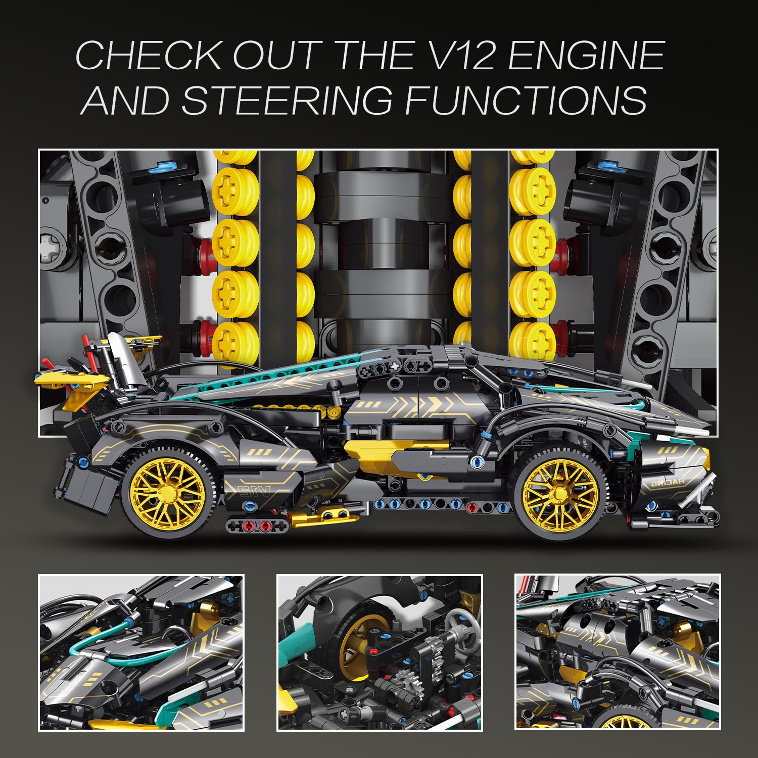 JSINMA Technic Sports Car Building Blocks Toys Boys or Adults Kits 1:14 MOC Lambo V12 Building Set Speed Champions Raceing Car Model Vehicle Set