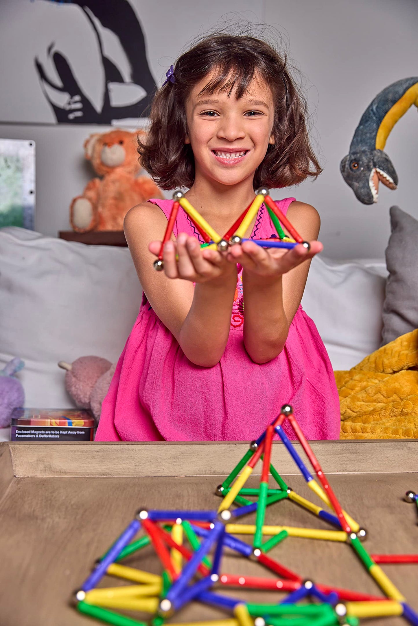 CMS MAGNETICS - (156-Piece Multi-Color Magnet Building Toy Tin Box Case Construction Sticks Set STEM Educational Learning Activity for Brain