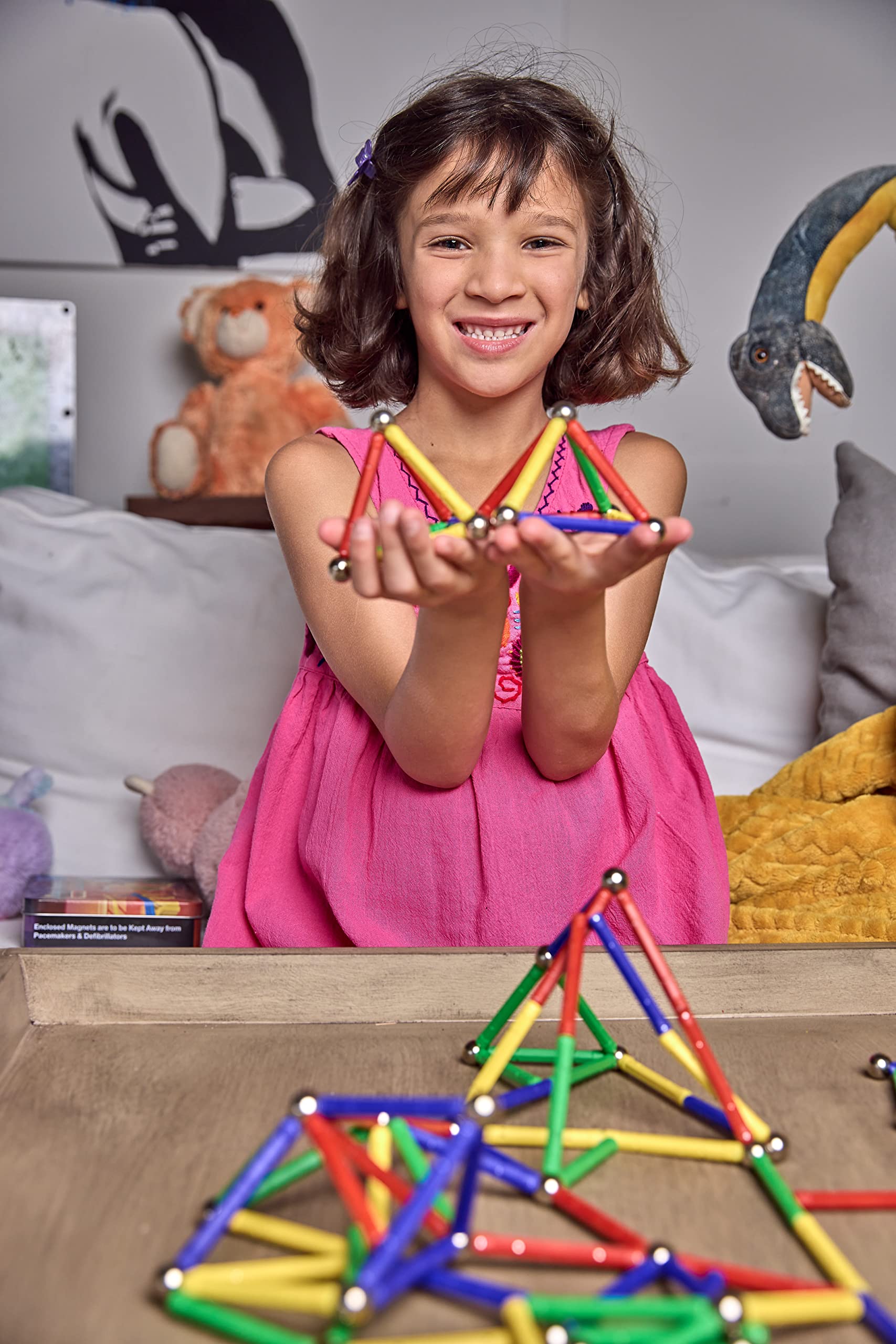 CMS MAGNETICS - (156-Piece Multi-Color Magnet Building Toy Tin Box Case Construction Sticks Set STEM Educational Learning Activity for Brain