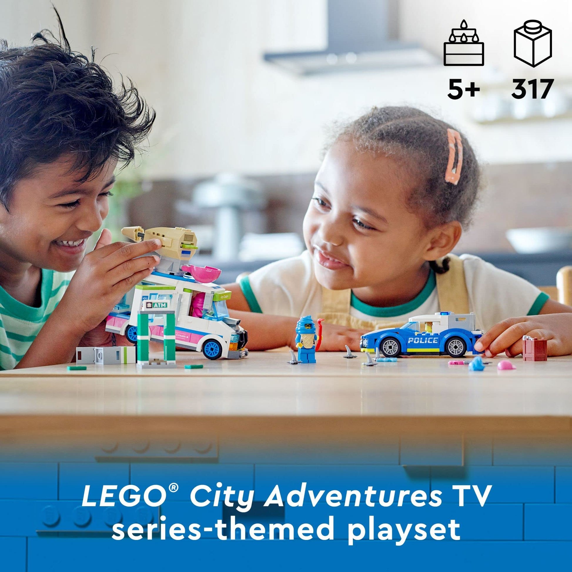 LEGO City Ice Cream Truck Police Chase Van 60314 Toy for Kids, Girls and Boys Age 5 Plus Years Old with Splat Launcher & City Police Car