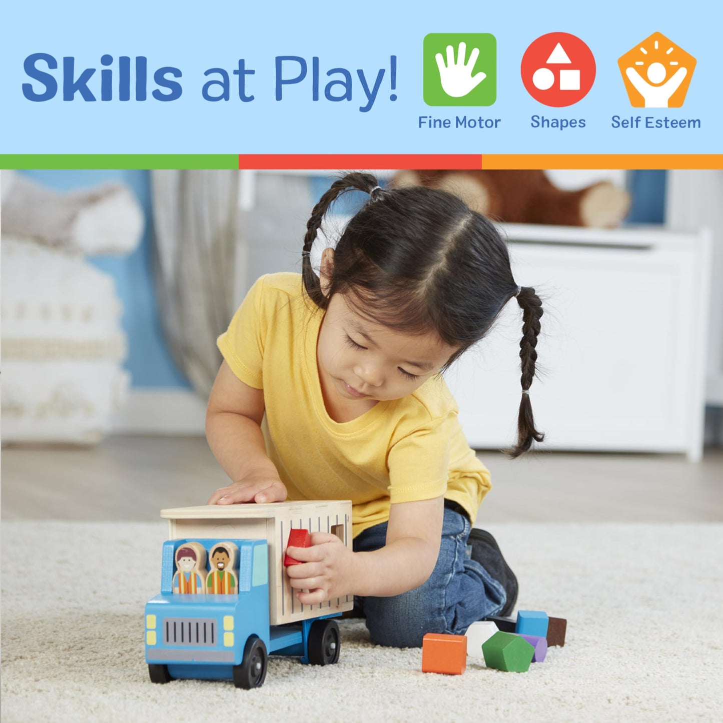 Melissa & Doug Shape-Sorting Dump Truck Wooden Toy with 9 Blocks and 2 Toy Figures - Montessori Toys and Toddler Toys for Preschool Learning