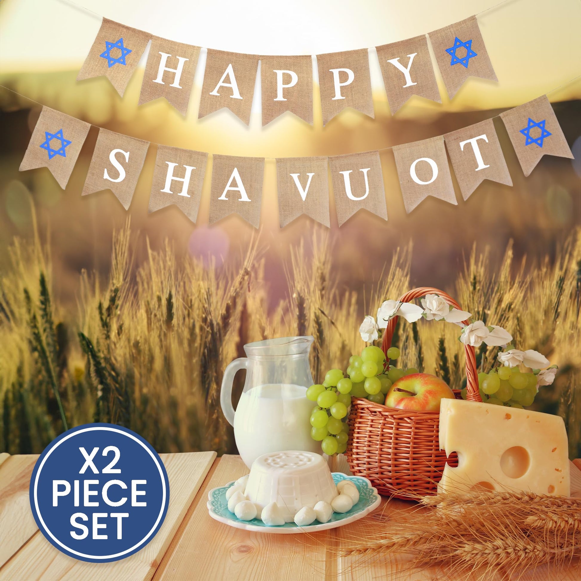 Mandala Crafts Burlap Happy Shavuot Banner Jewish Holiday Hanging Flag Sign