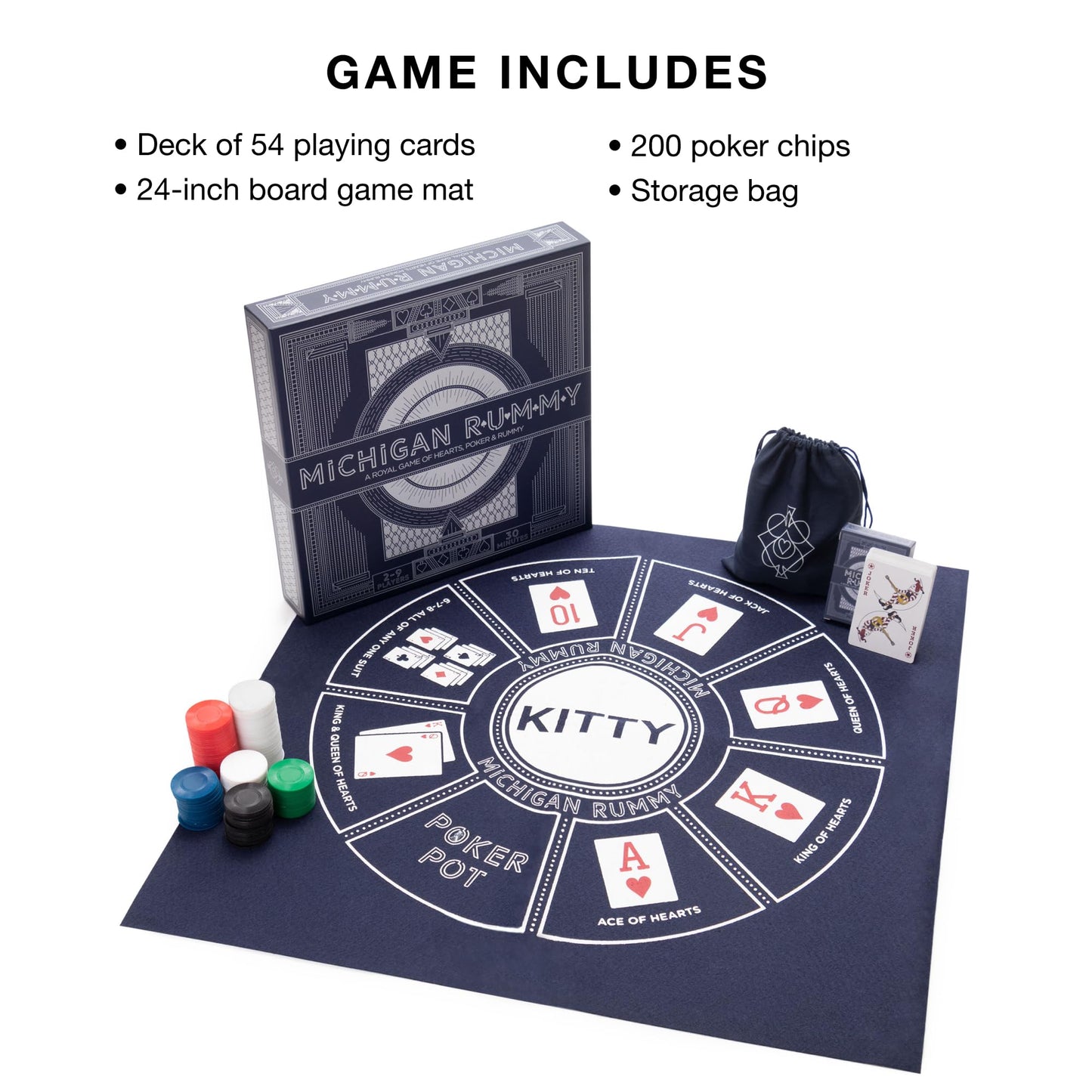 Brybelly Michigan Rummy Deluxe Edition - Strategic Mix of Hearts, Rummy, and a Poker Set - Betting & Bluffing Classic Board Games - 24-inch Rummy