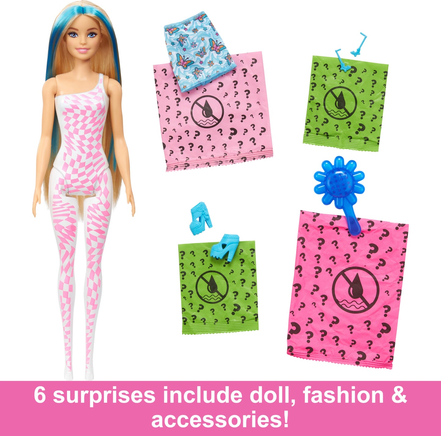 Barbie Color Reveal Doll & Accessories with 6 Unboxing Surprises, Groovy-Themed Series with Color-Change Bodice, 1960s Inspired