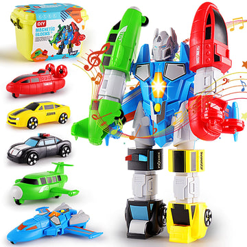 QUERCITRON Magnetic Vehicle Transform Robot Toy Build Car Mix Match Toddler