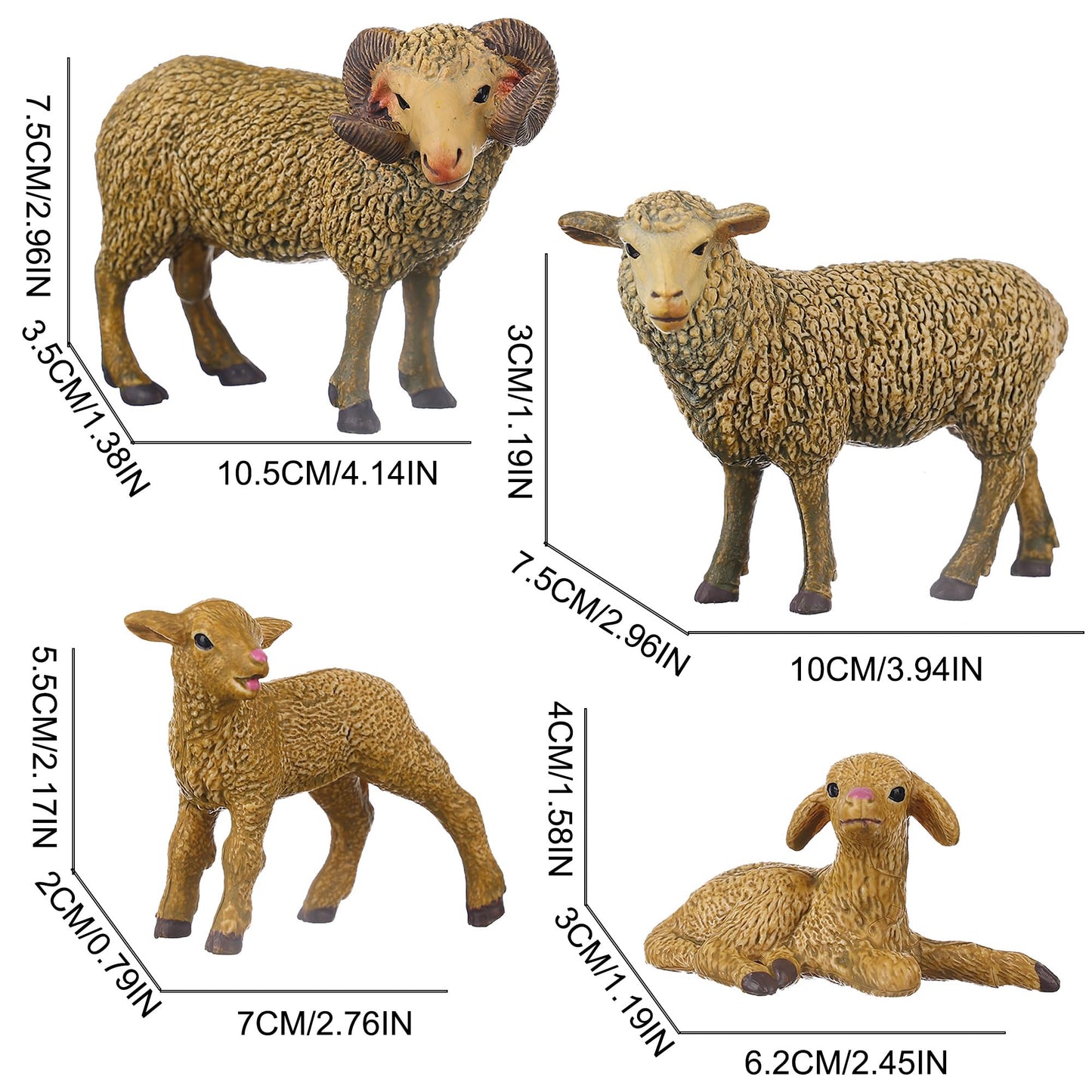 JOKFEICE Animal Figures 4pcs Plastic Sheep Family Animals Action Model Science Project, Learning Educational Toys, Birthday Gift, Cake Topper,