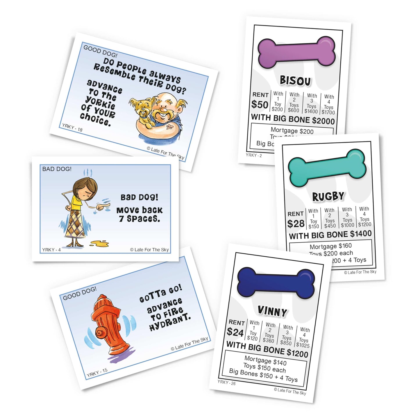 Late for The Sky Yorkie-Opoly Dog Board Game for Yorkshire Terrier Lovers, Family Party Fun, 2-6 Players, Ages 8+, Strategy, Classic or 60-Minute