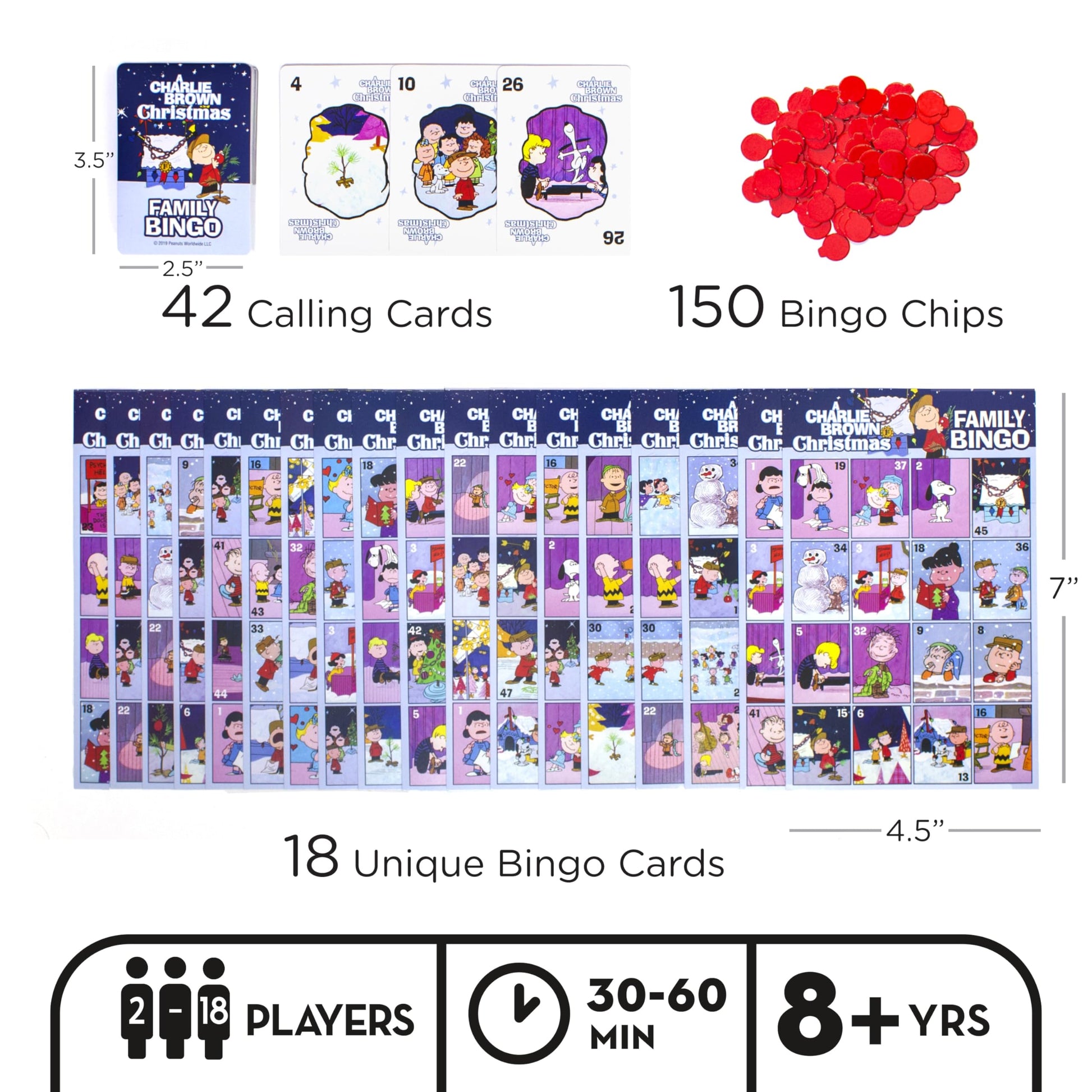 Aquarius Charlie Brown Christmas Family Bingo Game - Official Peanuts Holiday Party Game for Kids & Adults Ages 8+, 2-18 Players - Snoopy Xmas Gift