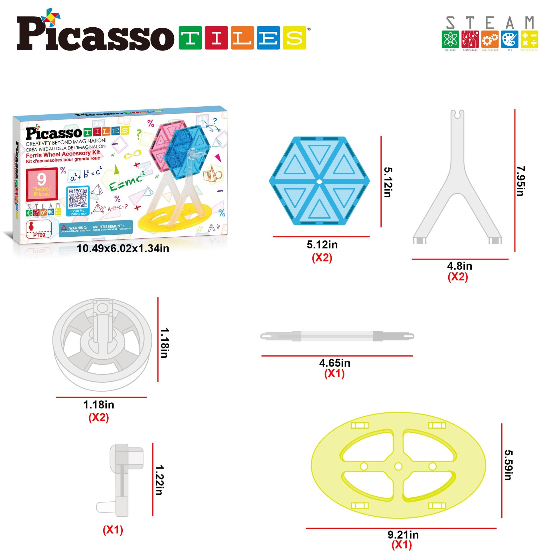 PicassoTiles Magnet Tile Building Blocks Ferris Wheel Amusement Rotating Accessory Kit Compatible with Full Sized Magnetic Tiles Construction Toy Set