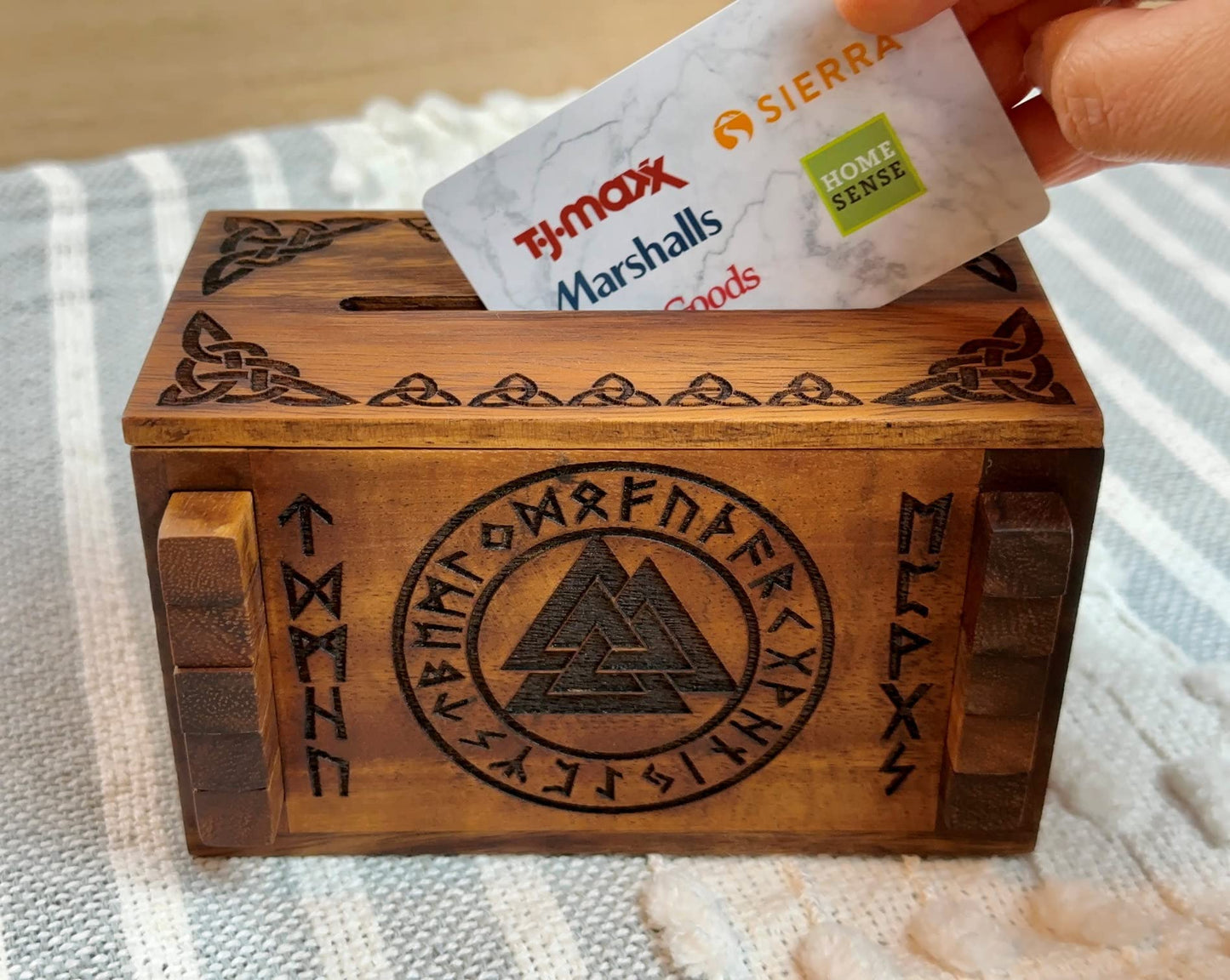 Winshare Puzzles and Games Enigma Viking Secret Puzzle Box Money & Gift Card holder in a Wood IQ lock